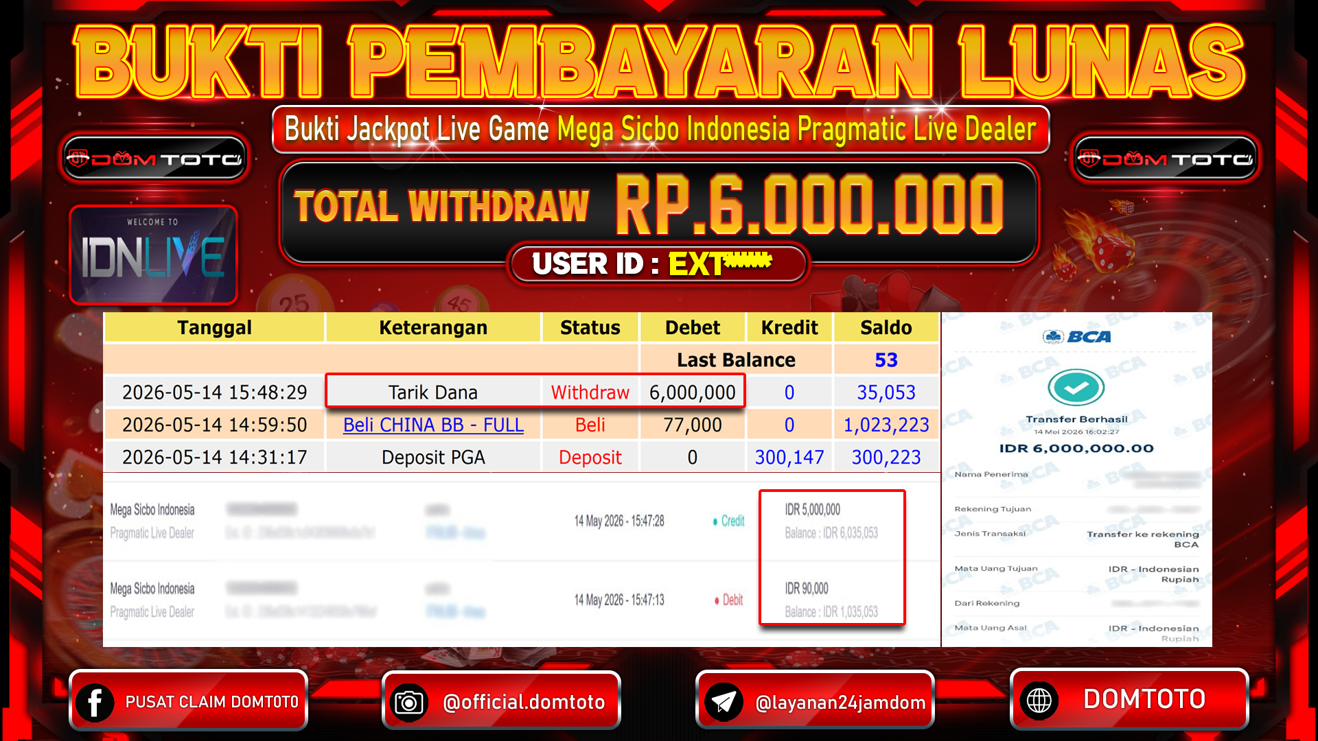 JACKPOT LIVE Mega Sicbo Indonesia Pragmatic Live Dealer 14 MAY 2026